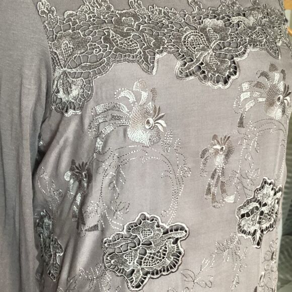 Sundance Embroidered Gray Midi Dress Lace Knit Women’s 6 Boho Long Sleeve - Picture 7 of 10